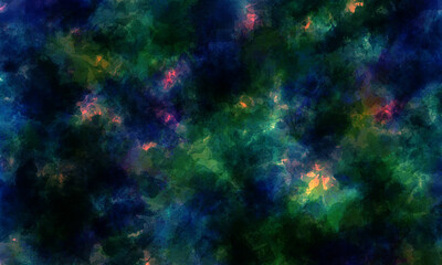 Naklejka na ściany i meble Abstract watercolor background in dark blue and green tones. cloud texture