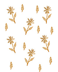 Hand-drawn watercolor pattern of inflorescences and brown flowers.