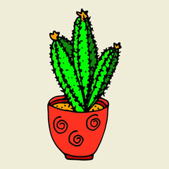 Hand drawn  cactus outline icon in doodle style. Vector liner illustration for print, web, mobile and infographics isolated on white background.  