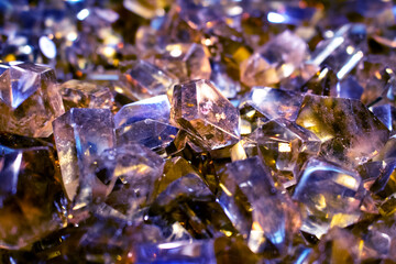 Quartz stone crystals on polished slab Full frame of colorful gemstones texture. Natural mineral...