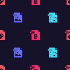 Set M3U file document, TIFF, WAV and MSG on seamless pattern. Vector