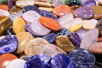 Full frame of colorful gemstones texture. Natural mineral stones close up