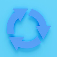 Recycle arrow 3d render.3d Arrows in circle with shadow isolated on colour background