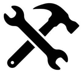 Wrench and hammer, tools icon. repair icon, logo symbol for companies and industries. Vector illustration isolated on a white background EPS 10