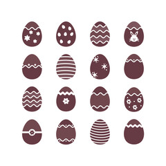 Collection of easter eggs icon with different patterns.