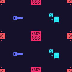 Set Casino chips exchange, Old key, Money prize casino and on seamless pattern. Vector