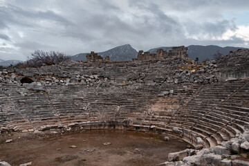 The ruins of the theatre at the ancient city of Tlos, Turkey.