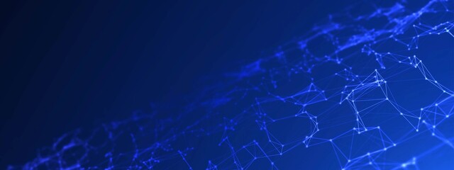 Abstract neon background frame. Digital network technology design. Pattern of plexus lines and dots, particles. Information field. Connection threads. Glow  LED strip. Poster business, medicine.