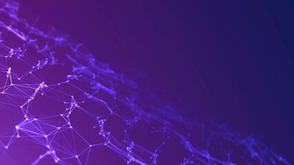 Abstract neon background frame. Digital network technology design. Pattern of plexus lines and dots, particles. Information field. Connection threads. Glow  LED strip. Poster business, medicine.