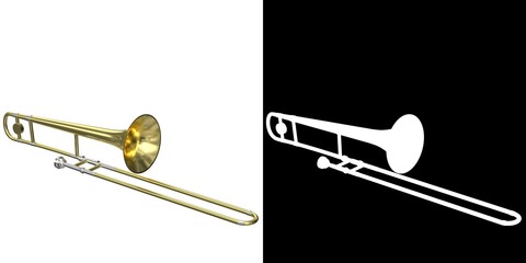 3D rendering illustration of a trombone