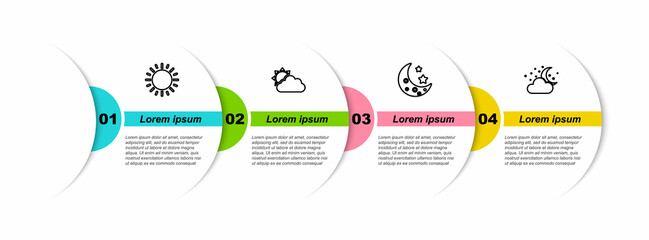 Set line Sun, and cloud weather, Moon stars and Cloud with moon. Business infographic template. Vector