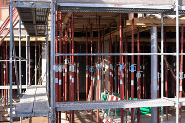 single scaffolding with steel bars at a building construction