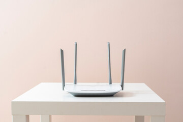 white wifi router isolated, internet communication equipment