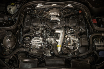 Engine bay of a modern performance diesel car