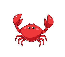 Cute red crab. Vector illustration of a sea creature in a cartoon childish style. Isolated funny clipart on white background. cute print.