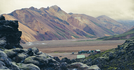 Landmannalaugar Island of Iceland rainbow mountains. Light rough grainy stone texture background. High quality photo © Adam