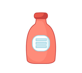 Pink plastic bottle. Vector illustration of children's dessert in cartoon childish style. Isolated funny clipart on white background. cute print.