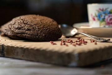 Chocolate cookies and tea