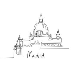 Vistillas Madrid Spain in single continues line drawing - obrazy, fototapety, plakaty