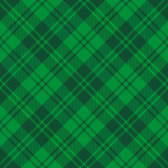 St. Patricks day dioganal tartan plaid. Scottish pattern in green and dark green cage. Scottish cage. Traditional Scottish checkered background. Seamless fabric texture. Vector illustration - 487452944