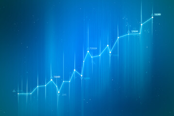 growing graph of trading in the stock and cryptocurrency market. futuristic business diagram. bull market concept, financial report