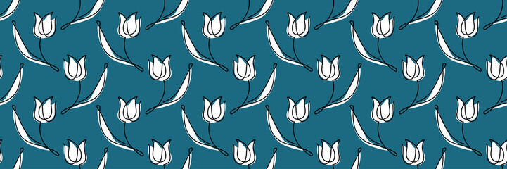 tulips seamless pattern. floral spring wallpaper. floral ornament for interior decor. tulips in one line. textile
