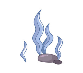 Blue algae and stones. Seaweed vector illustration in cartoon childish style. Isolated funny clipart on white background. cute print.