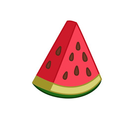 Piece of watermelon. Vector illustration of a fruit in a cartoon childish style. Isolated funny clipart on white background. cute print.