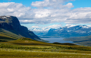 The view towards Saltoluokta from Kungsleden trail, early August, Lapland, Sweden