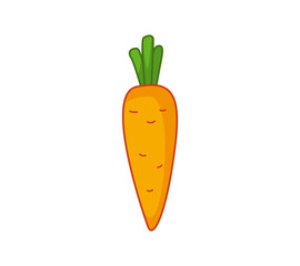 Orange carrot. Vector illustration of a vegetable in a cartoon childish style. Isolated funny clipart on white background. cute print.