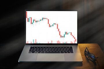 Stock Market Crash, drop in stock prices. Falling trading charts. Business and finance, investment in stock market.