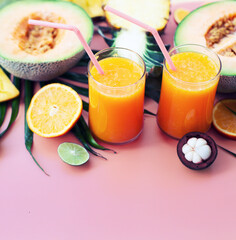 tropical food background with exotic juicy fruits