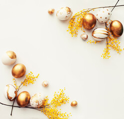 easter holidays background with golden eggs