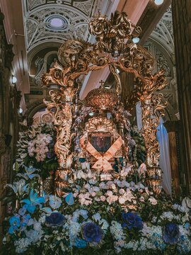 This is a photo of the Virgen of Chiquinquir&aacute; in Maracaibo Venezuela during their patron saint festivities.