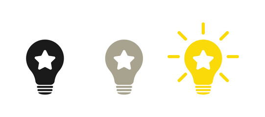 Star icon set with light bulb. illustration