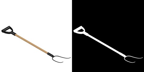 3D rendering illustration of a two tined pitchfork