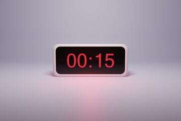 3d alarm clock displaying current time with hour and minute 00.15 12 am - Digital clock with red numbers - Time to wake up, attend meeting or appointment - Ring bounce alarm clock background image