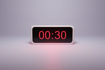 3d alarm clock displaying current time with hour and minute 00.30 12 am - Digital clock with red numbers - Time to wake up, attend meeting or appointment - Ring bounce alarm clock background image