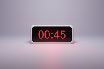 3d alarm clock displaying current time with hour and minute 00.45 12 am - Digital clock with red numbers - Time to wake up, attend meeting or appointment - Ring bounce alarm clock background image
