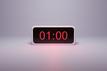 3d alarm clock displaying current time with hour and minute 01.00 12 am - Digital clock with red...