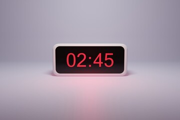 3d alarm clock displaying current time with hour and minute 02.45 2 am - Digital clock with red numbers - Time to wake up, attend meeting or appointment - Ring bounce alarm clock background image