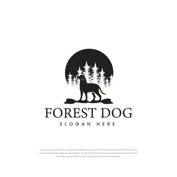 Forest Dog logo standing tall facing Vintage Silhouette Retro Hipster Logo Design