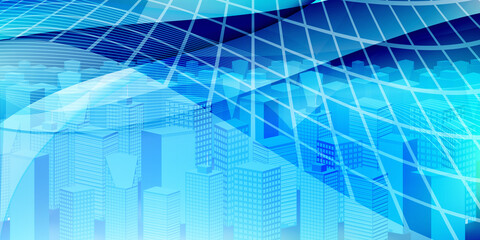 ビル　波　青　背景