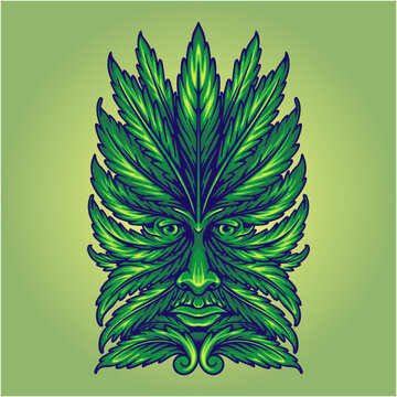 Weed leaf green man face Vector illustrations for your work Logo, mascot merchandise t-shirt, stickers and Label designs, poster, greeting cards advertising business company or brands.