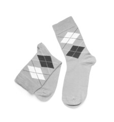 Pair of male socks on white background