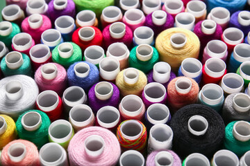Set of different spools with sewing threads