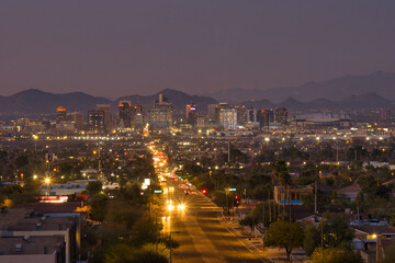 Night view of downtown skyline Phoenix, Arizona, USA