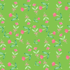 Seamless Pattern Wallpaper Fabric Tulip Pink Green Digital Paper