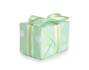 Gift box with ribbon and bow on white background