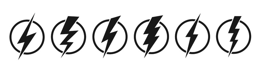 Creative vector illustration of thunder and bolt lighting flash icon set isolated on transparent background, art design electric thunderbolt, abstract concept graphic dangerous symbol icon element.